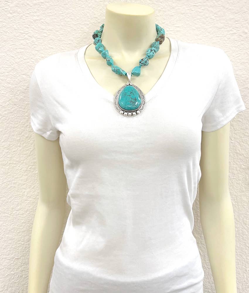 Handmade Navajo Turquoise Necklace With Large Pendant