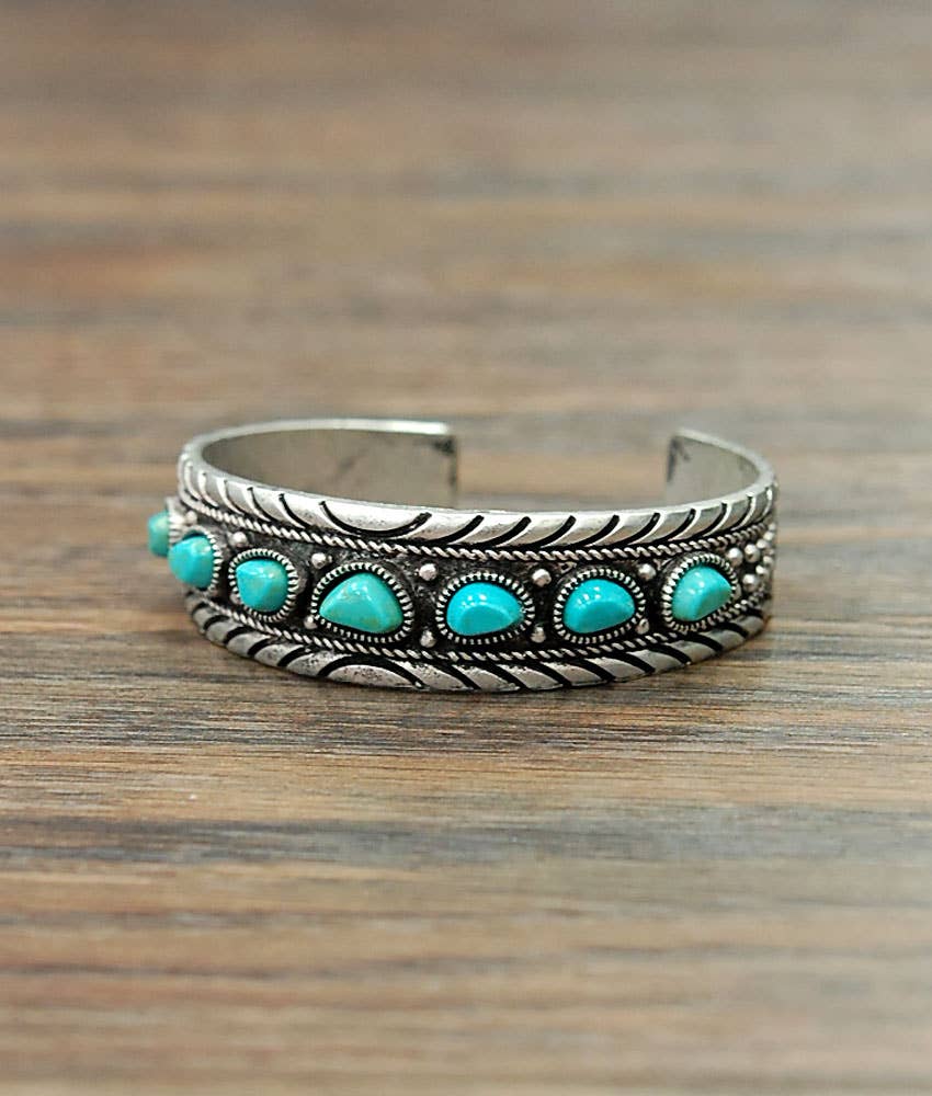 710824 Turquoise Cuff Bracelet with Natural Stone Charm