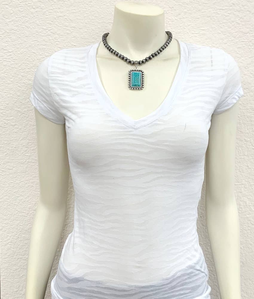 Handmade Navajo Style Turquoise 4 mm Bead Necklace with Pendant 16 to 21 Inches