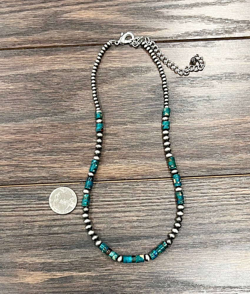 Handmade Gemstone Necklace with Rondelle and Navajo Beads 18 to 23 Inches Long