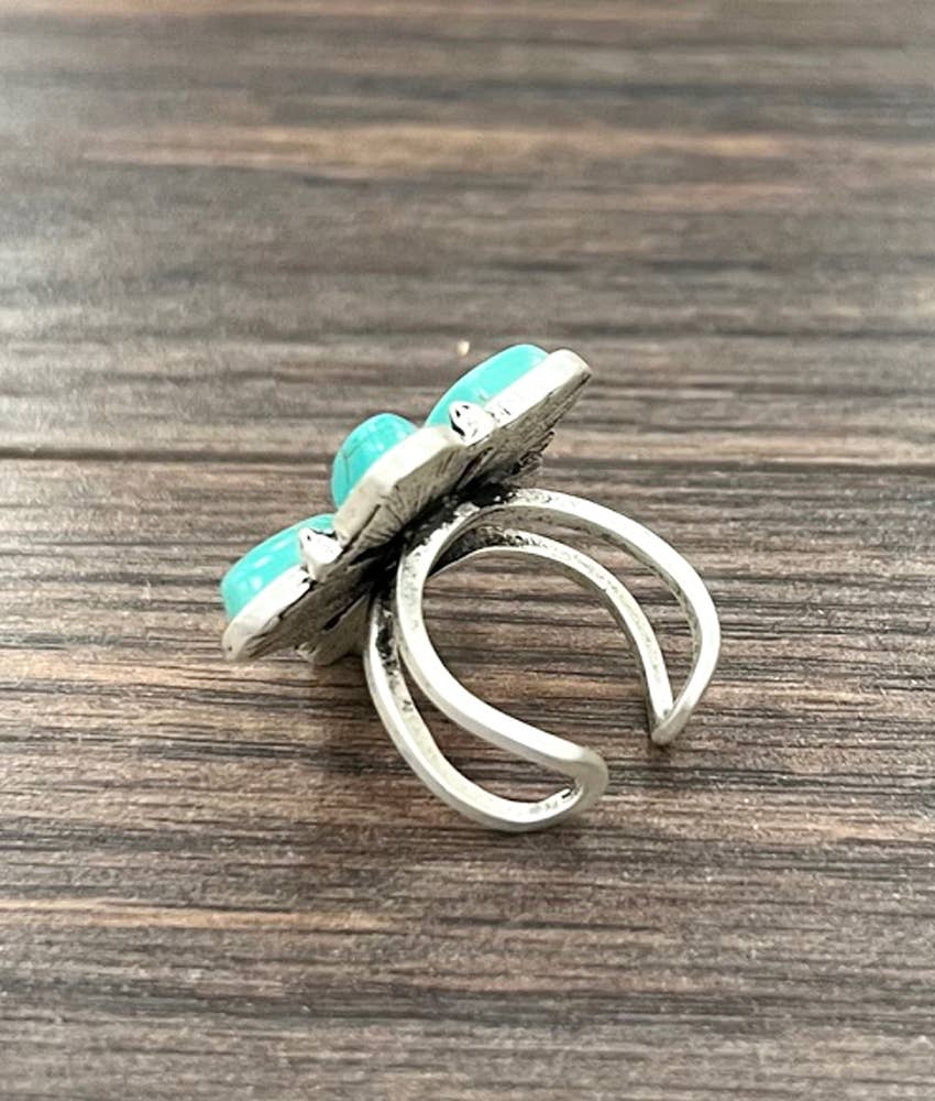 Navajo Turquoise Ring With Adjustable Brass Dual Band