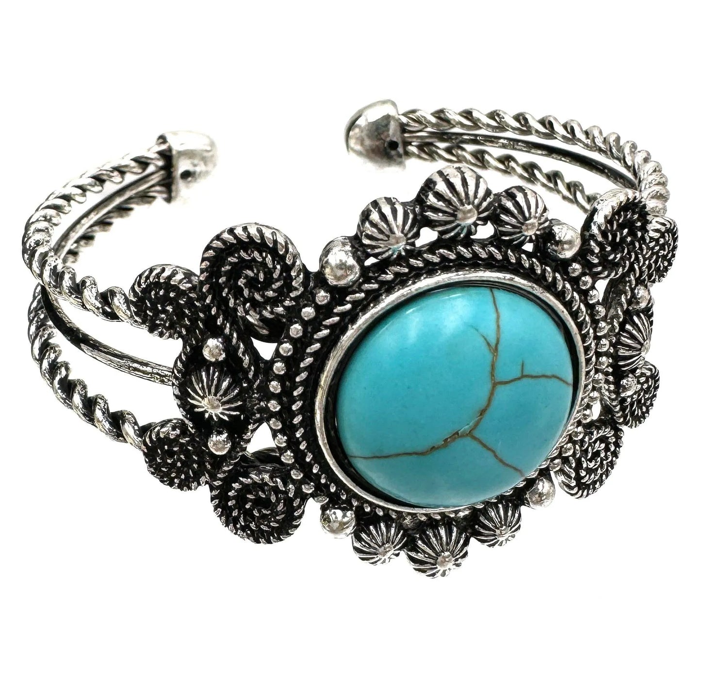 Handcrafted Boho Hippie Bangle, Western Turquoise Stone Floral Open Bangle, Gift BoxHandcrafted Boho Hippie Bangle, Western Turquoise Stone Floral Open Bangle, Gift Box - Premium boho bracelet from Lunar Deer - Just $29! Shop now at Silver Elegant