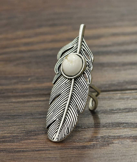 Navajo Feather White Turquoise Adjustable Statement Cuff Ring for All Sizes