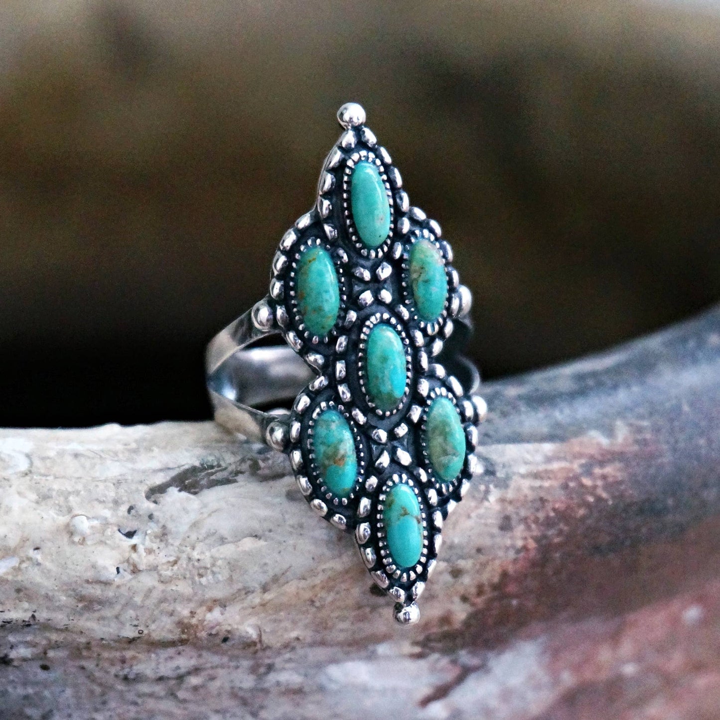 Native American Turquoise Elegance: Adjustable Antique Sterling Silver Ring, Gift Box