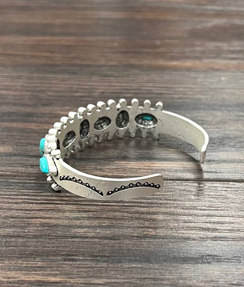 Navajo Turquoise Natural Stone Cuff Bracelet Antique Silver Finish