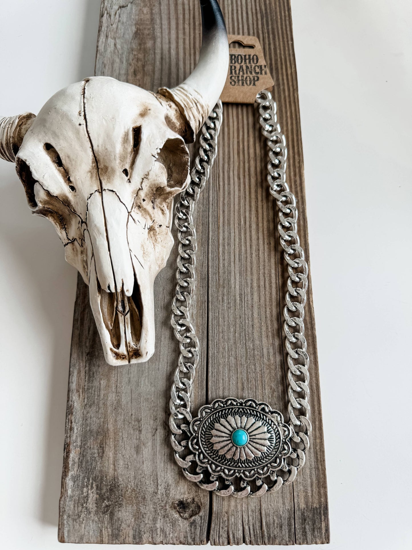 Western Concho Chain Necklace with Extender and Pendant