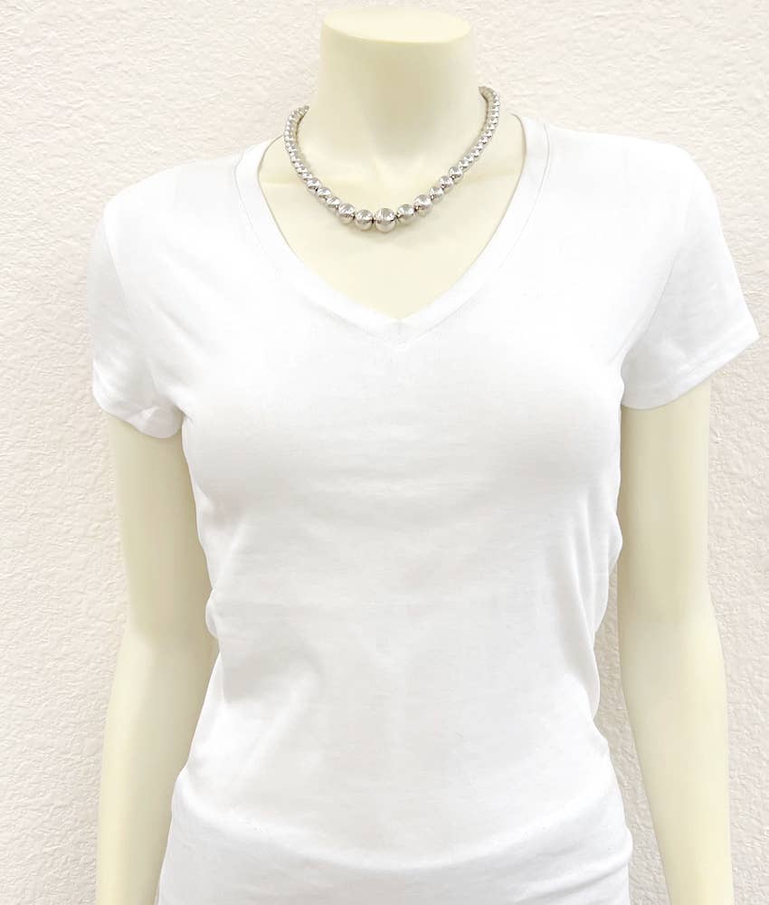 Handmade Faux Graduated Silver Navajo Bead Necklace Graduated 16 To 21 Inch