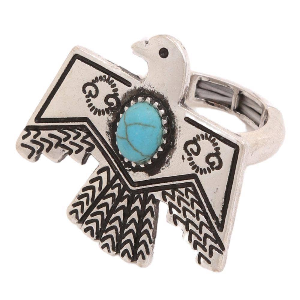 Rustic Elegance: Unique Bird Stone Wide Ring by ANB Fashion - Silver Elegant