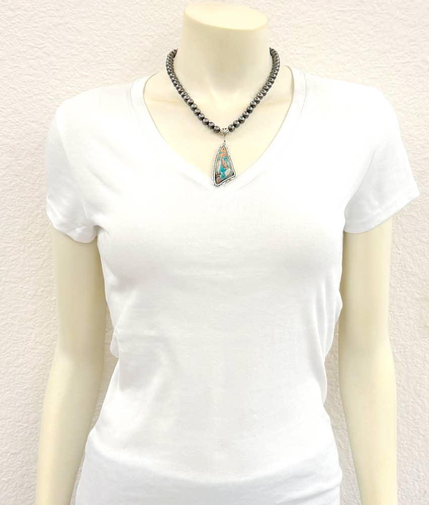 Western Gemstone Necklace Adjustable 16 To 21 Inches With Navajo Style Beads