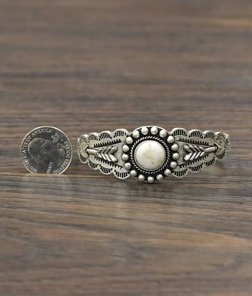 Navajo Style White Turquoise Cuff Bracelet With Antique Silver Plate Finish