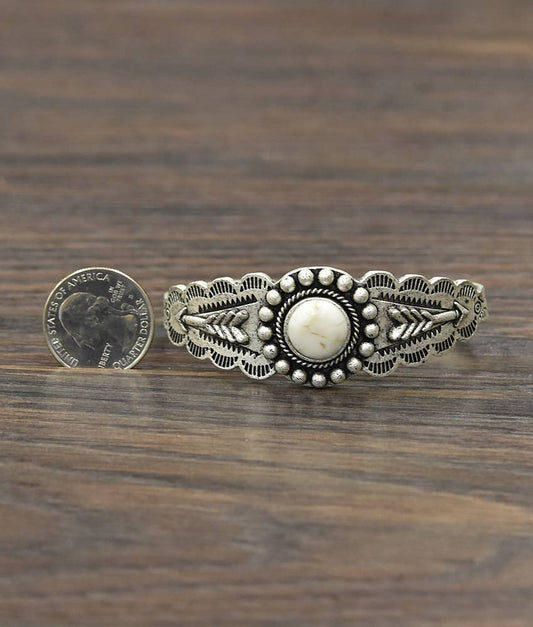 Navajo Style White Turquoise Cuff Bracelet With Antique Silver Plate Finish