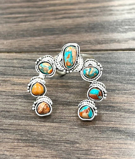 Boho Southwestern Squash Gemstone Adjustable Statement Cuff Ring for Unique Style