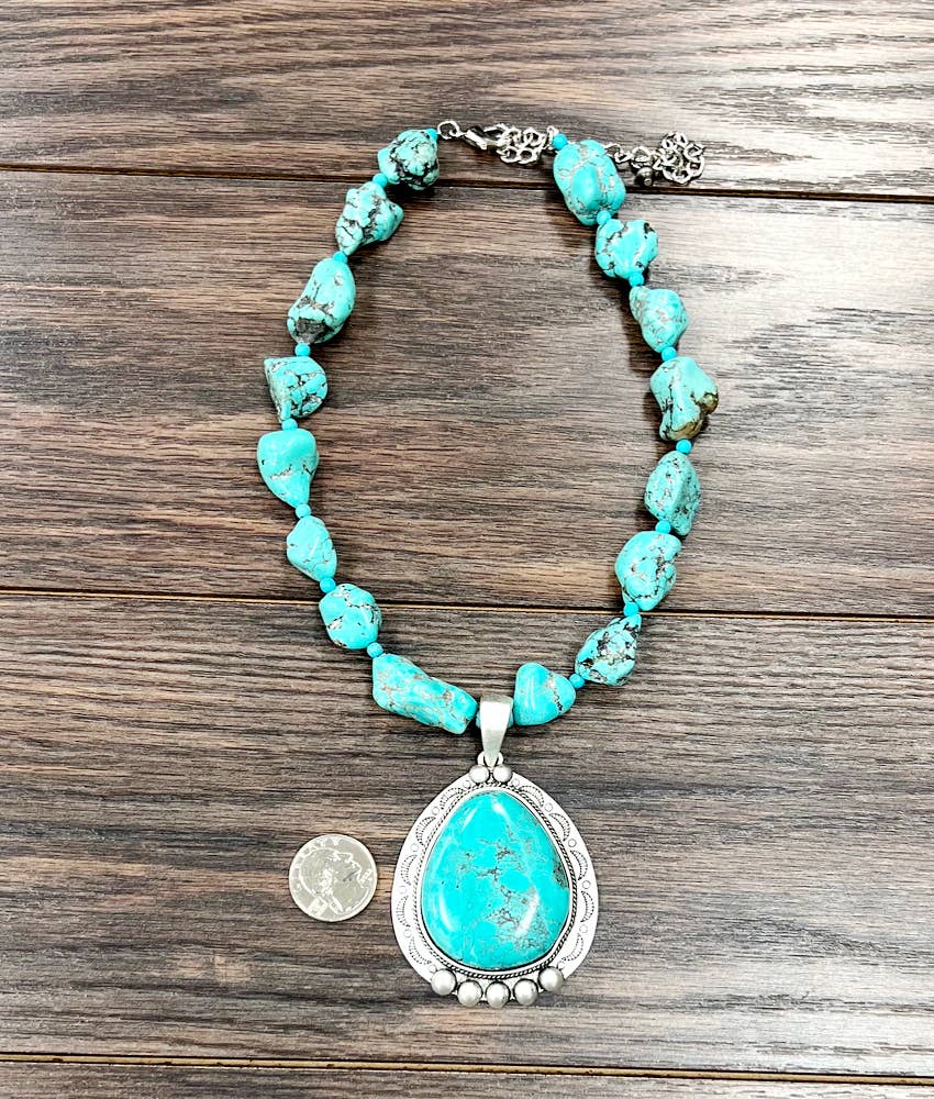 Handmade Navajo Turquoise Necklace With Large Pendant