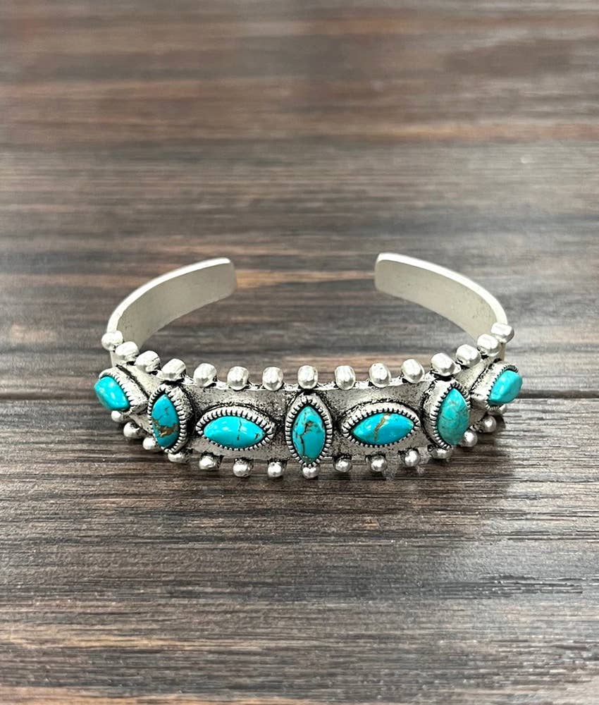 Navajo Turquoise Natural Stone Cuff Bracelet Antique Silver Finish