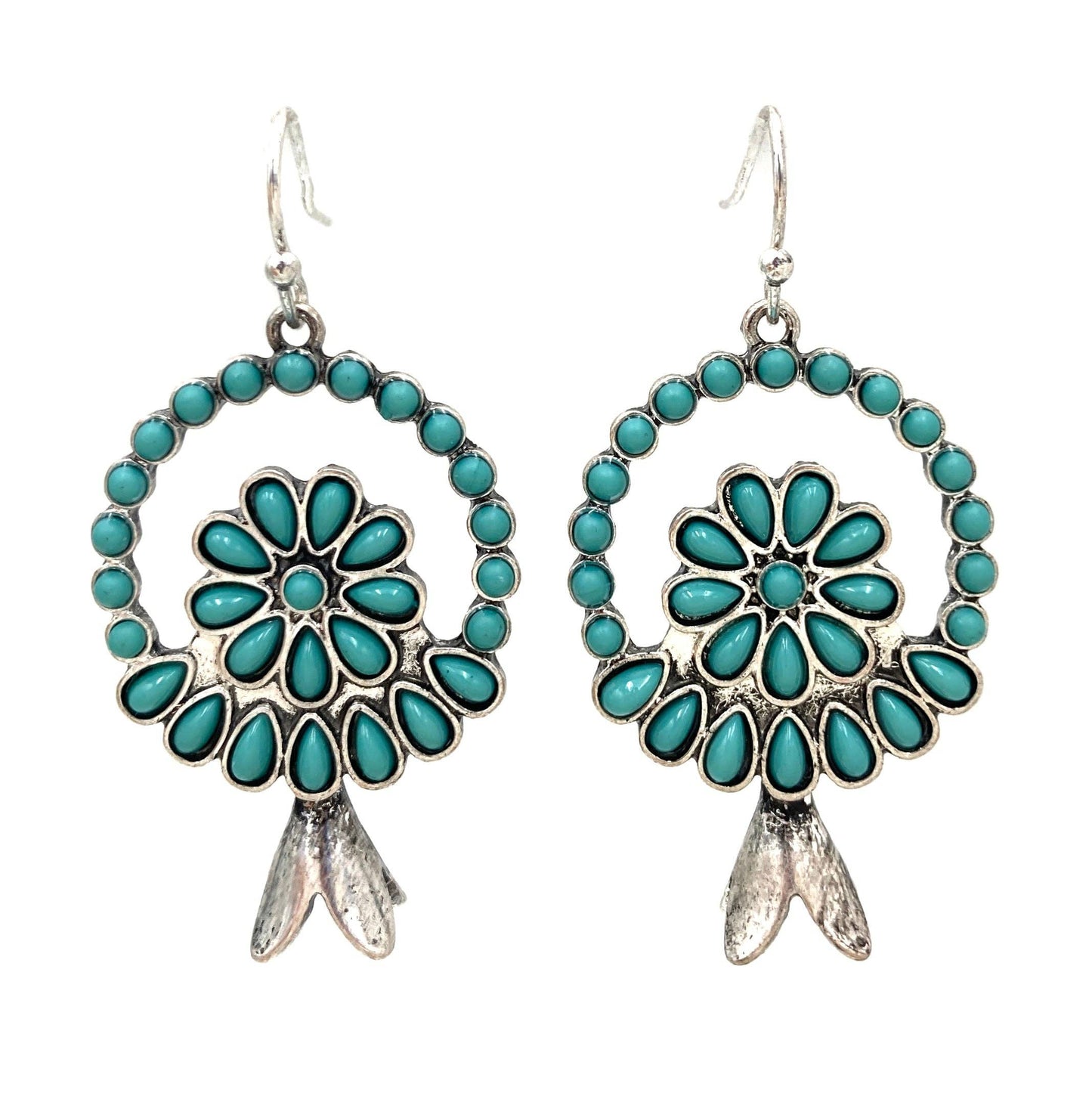 Turquoise Blossom Charm Earrings: Nature's Elegance - Silver Elegant