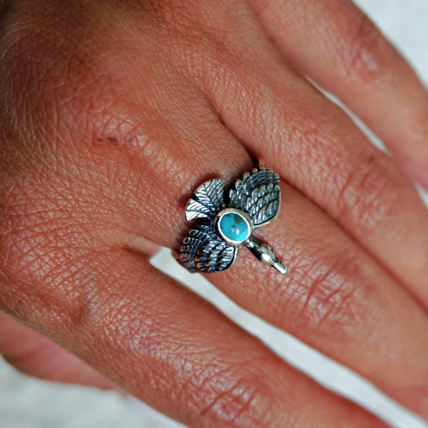 Boho Chic Native American Guardian Hawk Turquoise Ring: Size 7, 8,10, Gift Box