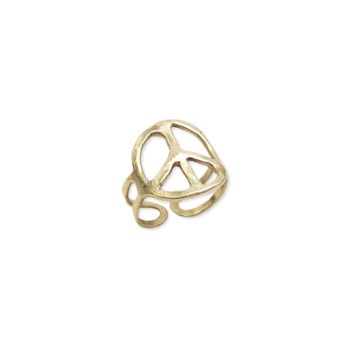 Gold Hammered Peace Sign Hippie Ring Boho Vintage Style Adjustable