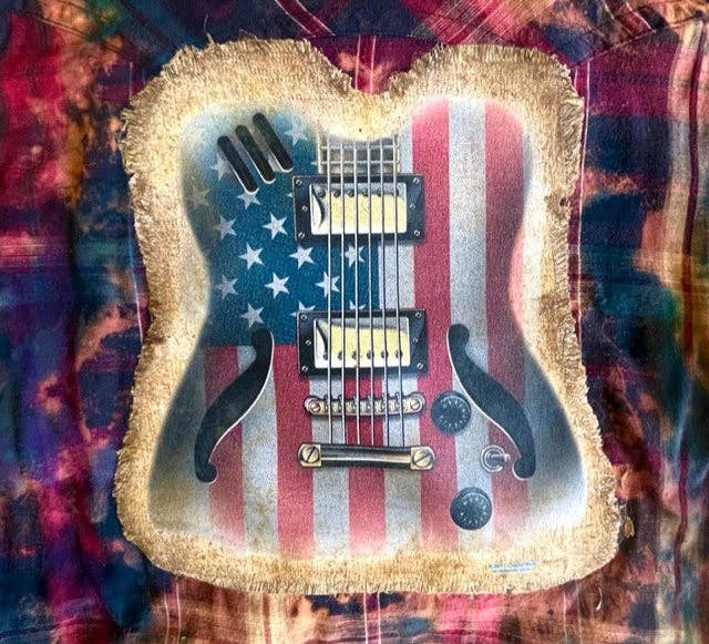 American Flag Guitar Soft Acid Washed Flannel Shirt - Red Tones / XL Jana's Flannels