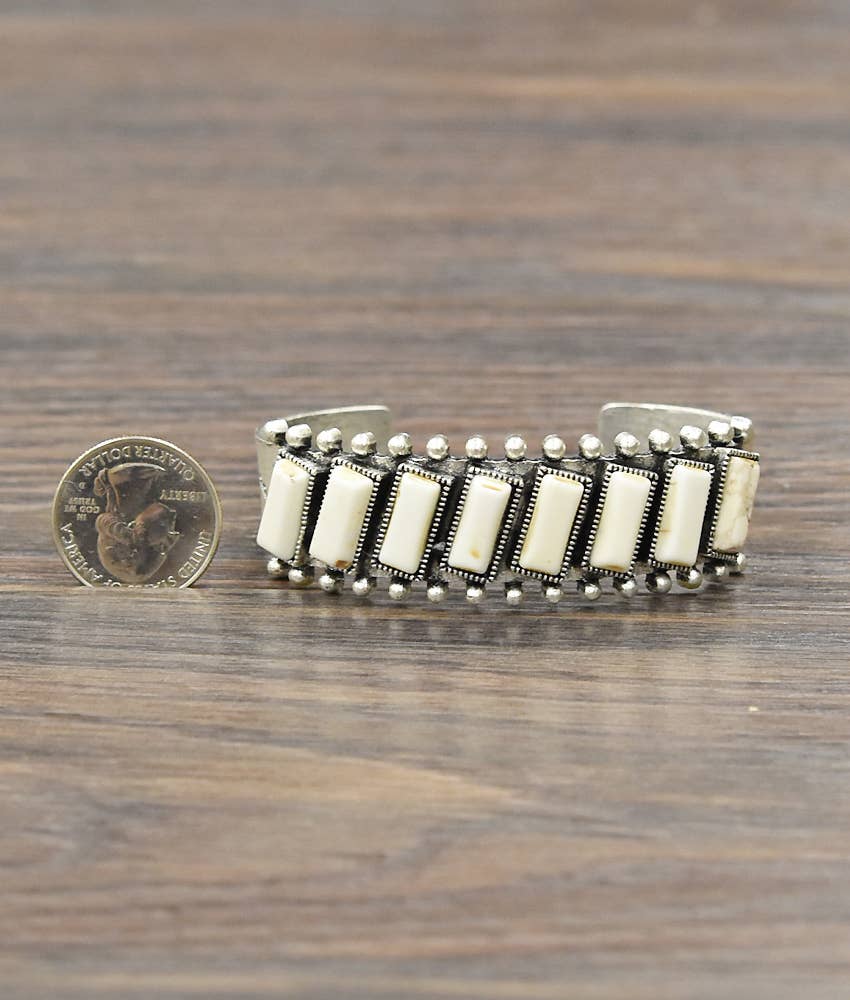 Navajo White Turquoise Natural Stone Cuff Bracelet, C Shape 1 Inch Band