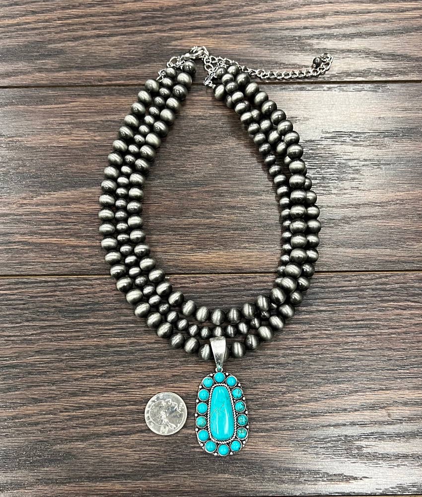 Handmade Navajo Turquoise Bead Necklace 3 Strand 18 23
