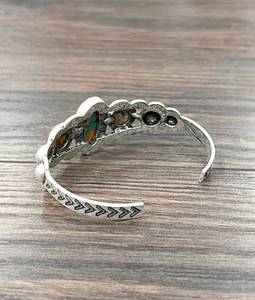 Navajo Natural Gemstone Cuff Bracelet Antique Silver Plate Vintage