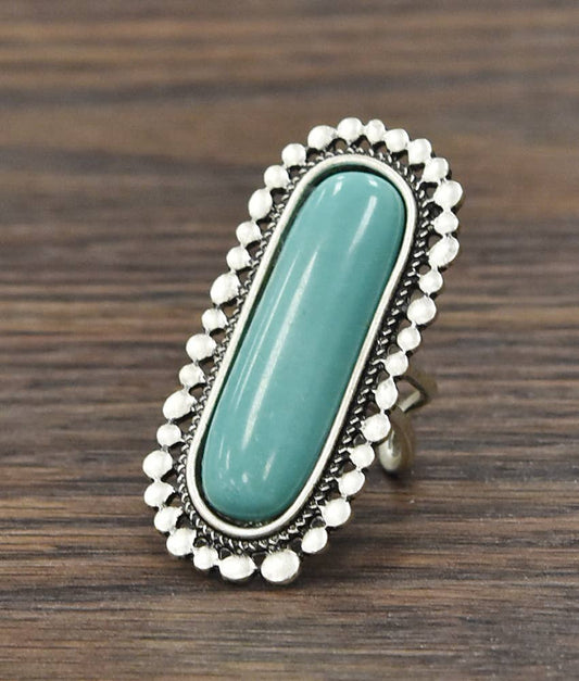 Boho CowgirlTurquoise Adjustable Statement Cuff Ring with Brass Dual Band