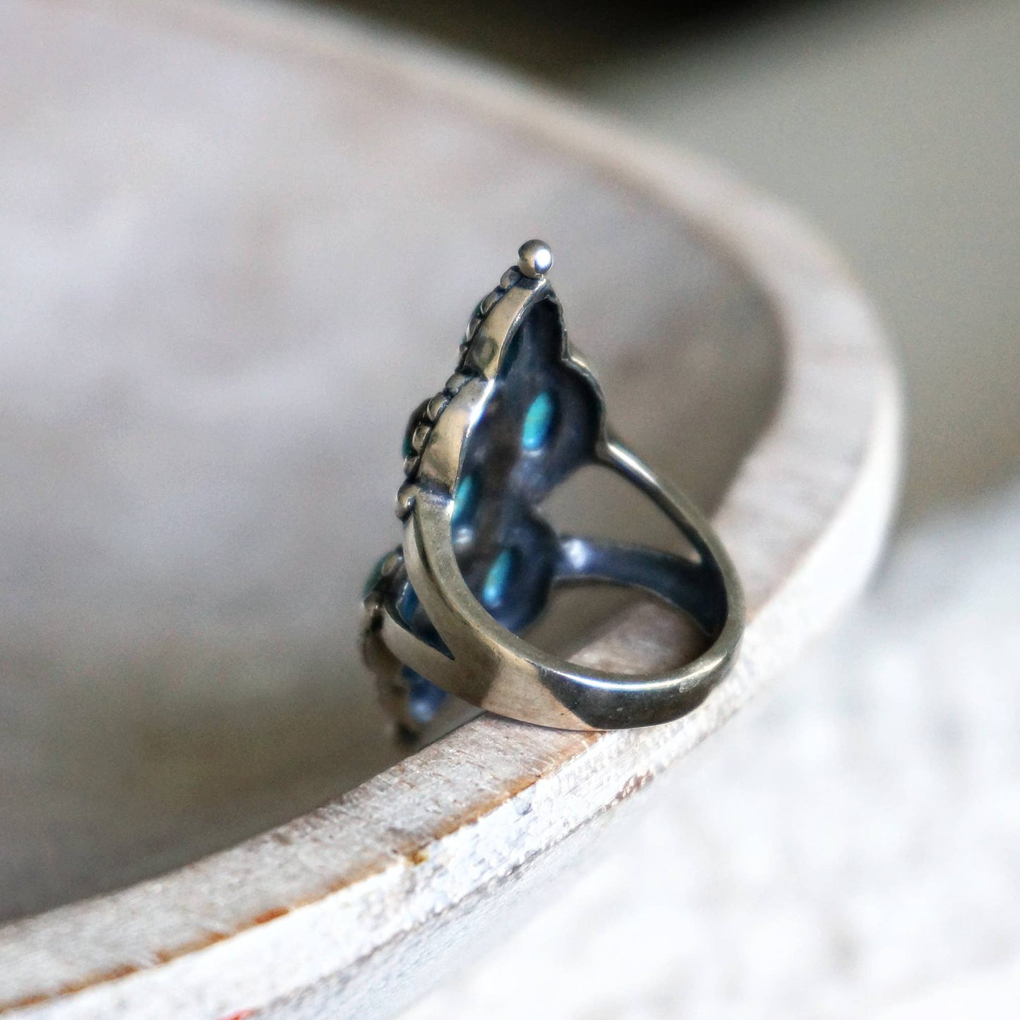 Native American Turquoise Elegance: Adjustable Antique Sterling Silver Ring, Gift Box