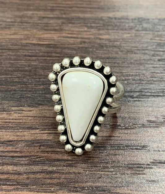 Boho White Turquoise Adjustable Statement Cuff Ring for Stylish Elegance