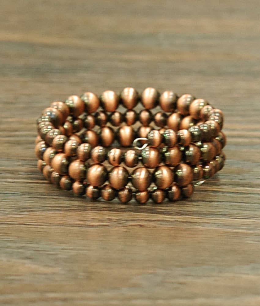 Handmade Copper Navajo Bead Wrap Bracelet With Memory Wire