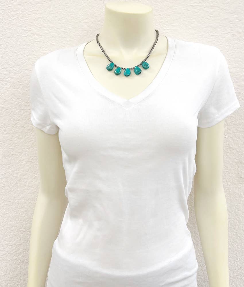 Handmade Navajo Style Turquoise Necklace 17 to 22 Inches with 4mm Beads