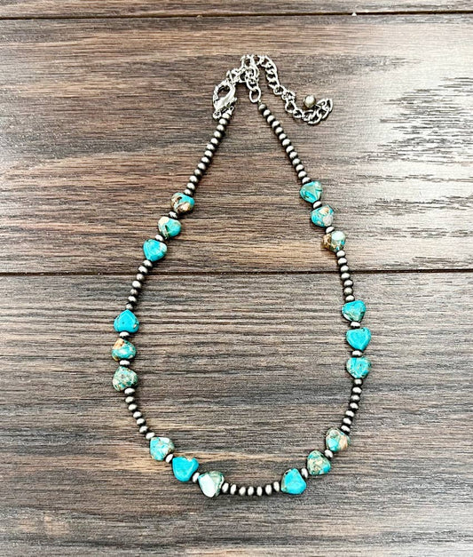 Handmade Navajo Bead Heart Gemstone Necklace 16 to 21 Inches