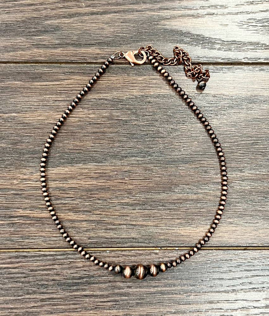 Handmade Copper Navajo Bead Necklace with Extender 15 to 20 Inches