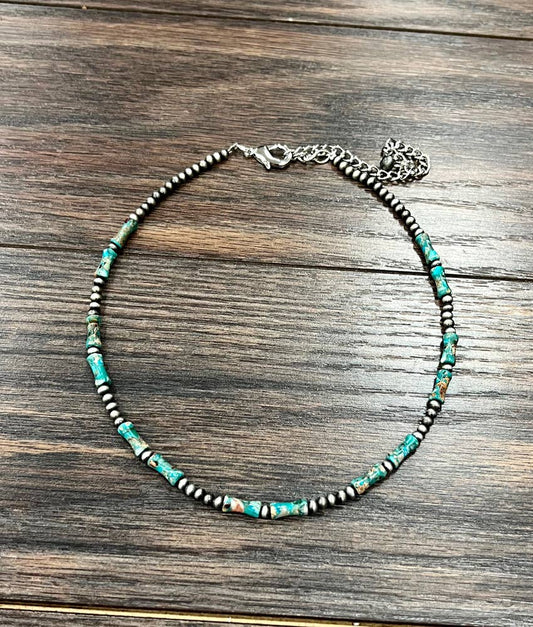 Handmade Navajo Bead Gemstone Necklace 16 Inch with Extender Natural Stone Jewelry