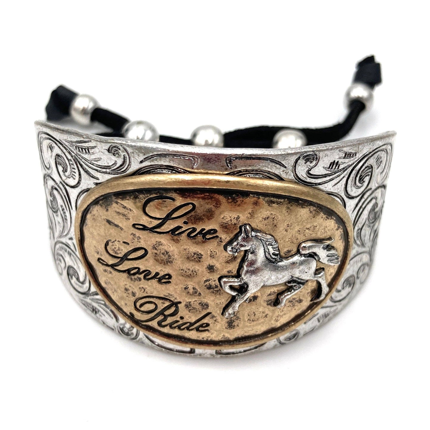Live Love Ride Horse Western Bracelet Cuff With Silver Plate Finish