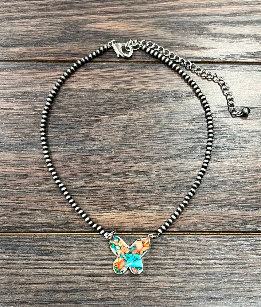 Navajo Butterfly Bezel Gemstone Necklace 15 To 20 Inches