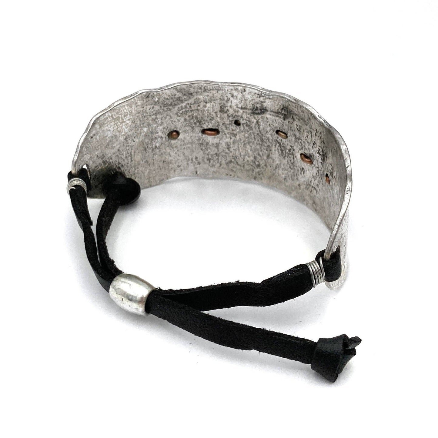 Cross Flower Turquoise Stone Western Bracelet Cuff Silver Adjustable Leather Strap