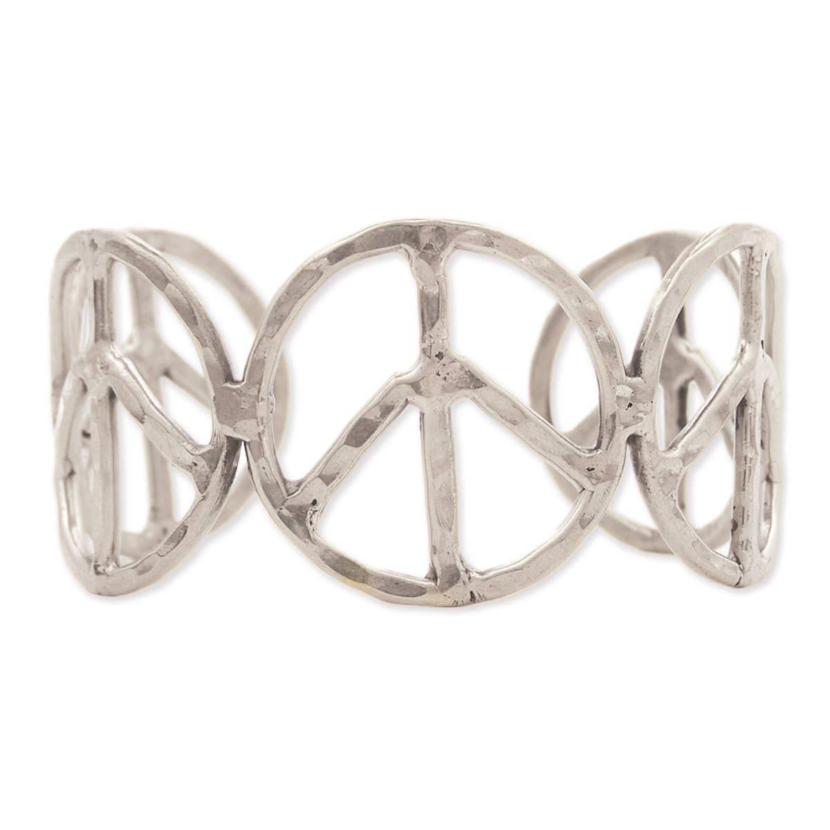 Silver Hammered Peace Sign Hippie Cuff Bracelet Boho Woodstock Vibes