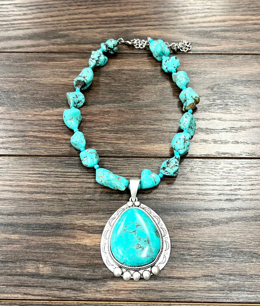 Handmade Navajo Turquoise Necklace With Large Pendant