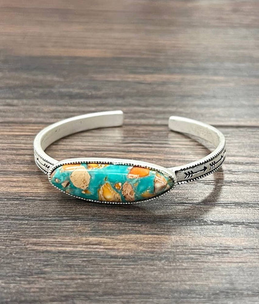 Natural Gemstone Cuff Bracelet C Shaped Antique Plate