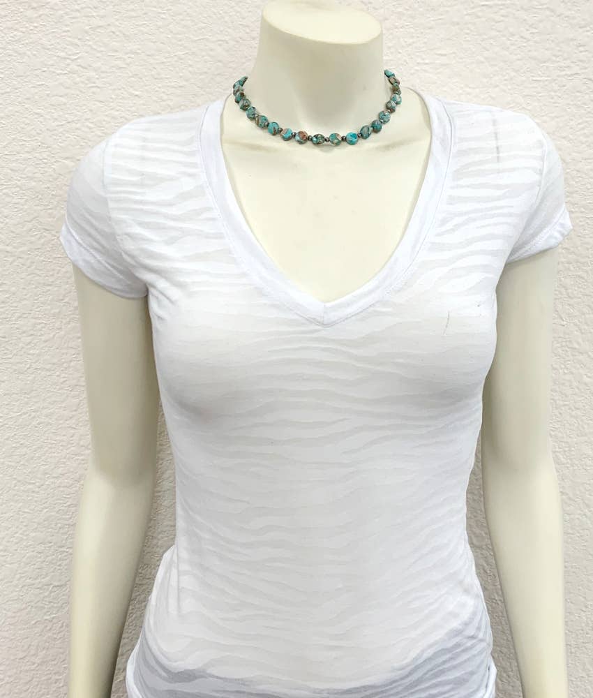 Round Natural Turquoise Gemstone Choker Necklace Extender Handmade