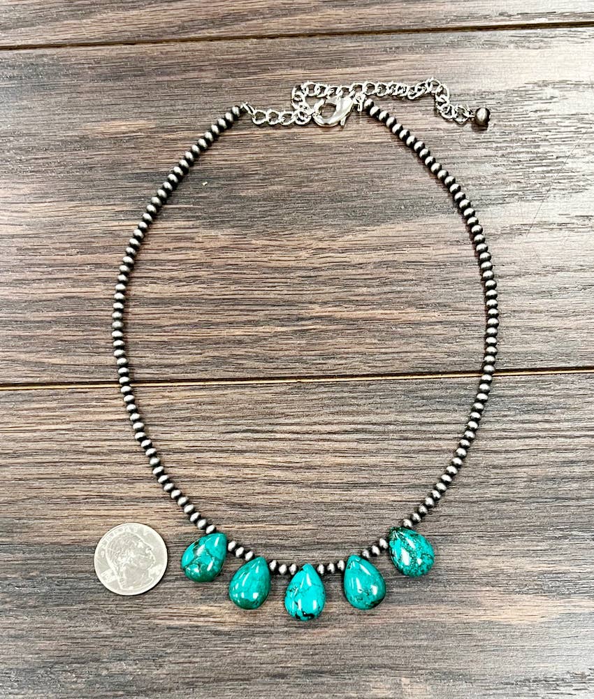 Handmade Navajo Style Turquoise Necklace 17 to 22 Inches with 4mm Beads