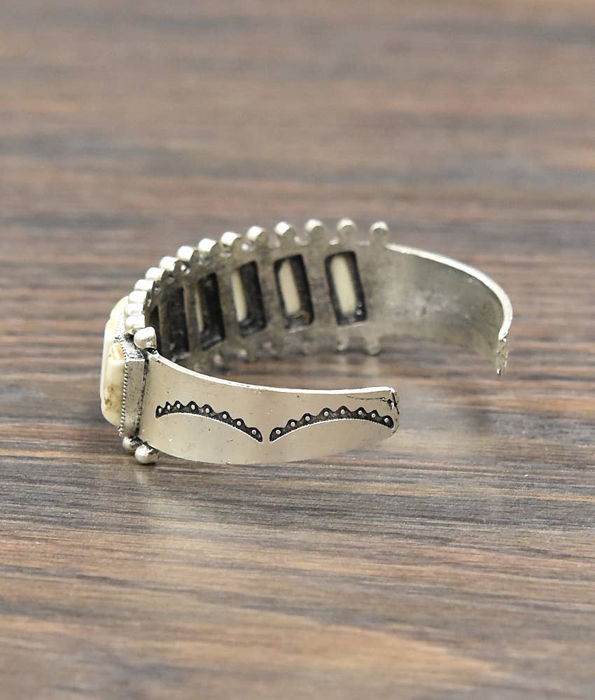 Navajo White Turquoise Natural Stone Cuff Bracelet, C Shape 1 Inch Band