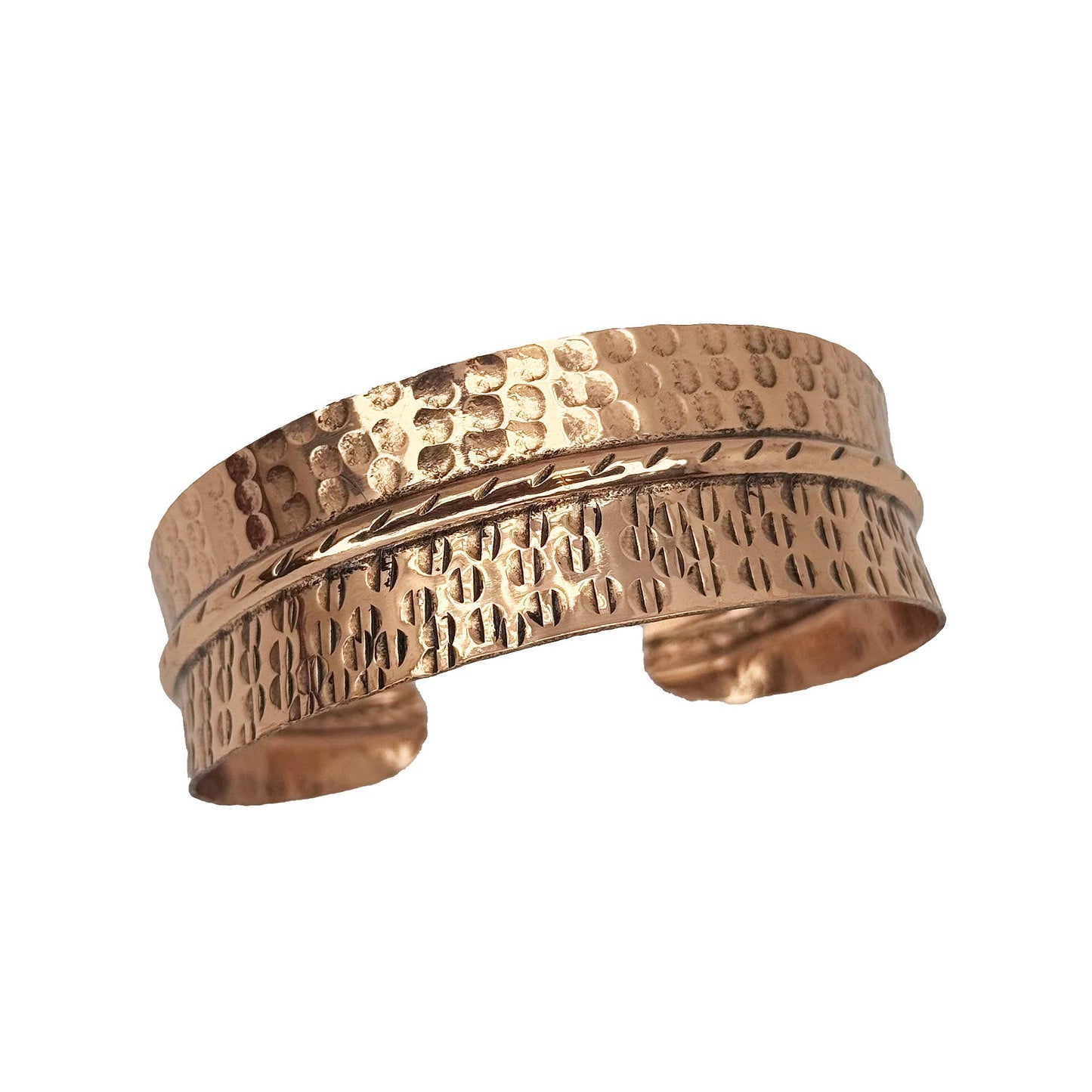 Copper Cuff Bracelet Dual Texture Hammered Crosshatched