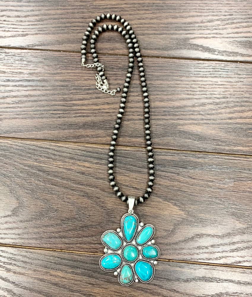 Navajo Turquoise Necklace With 8mm Beads 30 Inch Length