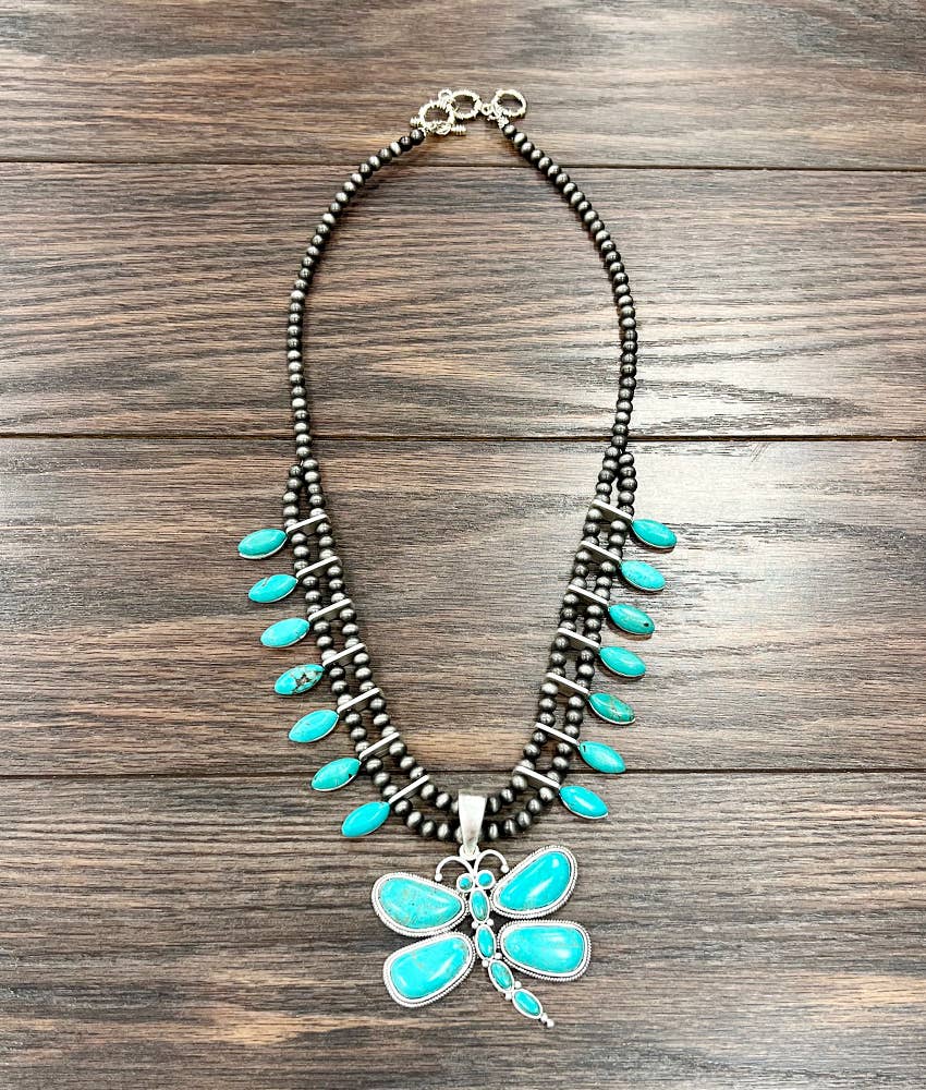 Squash Blossom Turquoise Necklace 26 Inch Navajo Beads