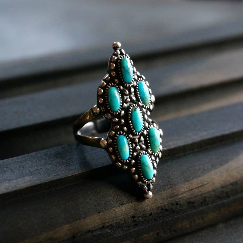 Native American Turquoise Elegance: Adjustable Antique Sterling Silver Ring, Gift Box