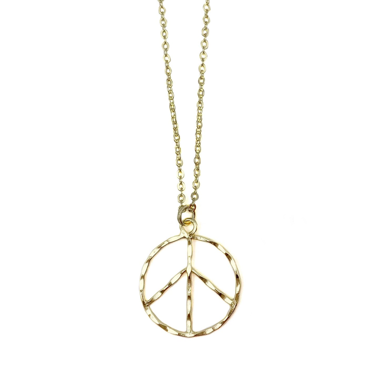 Handcrafted Hippie Peace Sign Necklace, Gold Plated , 18 Inch Chain Extender