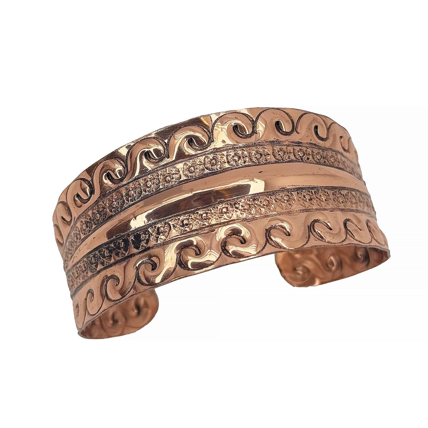 Ocean Wave Copper Cuff With Scrollwork Handcrafted Jewelry