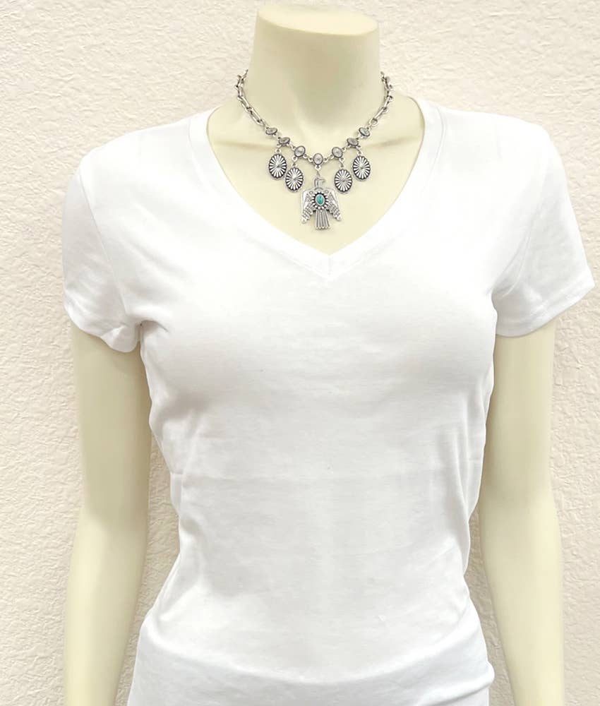 Thunderbird Turquoise Necklace With Authentic Concho Charms