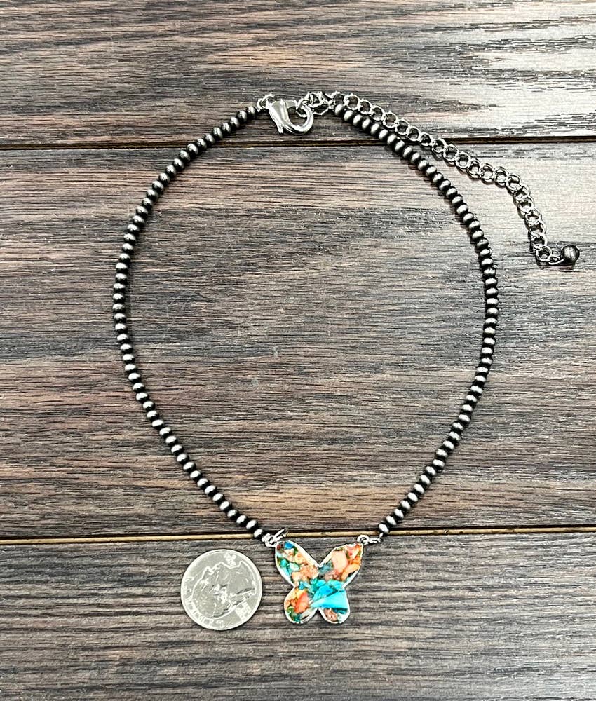 Navajo Butterfly Bezel Gemstone Necklace 15 To 20 Inches